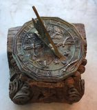 Brass Butterfly Sundial on antique wood base top view