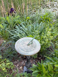 Solid Brass Count Only Sunny Hours Sundial - by Rome #1820 on pedestal in garden top view