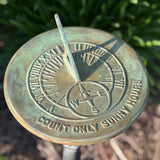 Solid Brass Count Only Sunny Hours Sundial - by Rome #1820 outside top view