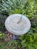 Solid Brass Count Only Sunny Hours Sundial - by Rome #1820 on pedestal in garden top view 2