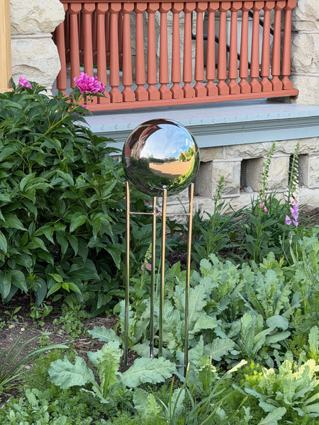 Stainless Steel Pedestal with gazing globe in garden view b