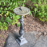 Cast Aluminum Spindle Sundial Base, Faux Aged Lead Finish 22" Ht (#B30)