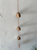Solid Cast Bronze Three Bell Chime, Overall Length 40"