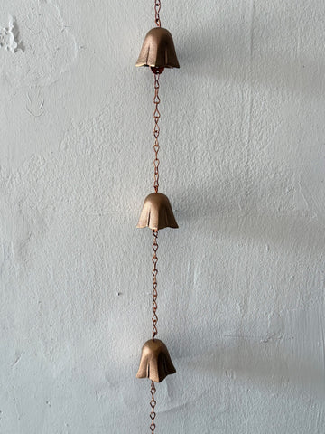 Solid Cast Bronze Three Bell Chime, Overall Length 40"