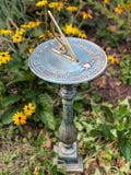 Spindle Sundial Base with sundial shown in garden
