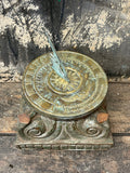 Solid brass colonial sundial on antique wood plinth